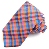 Orange, Pink, and Royal Multi Plaid Cotton and Silk Woven Jacquard Tie by Dion Neckwear