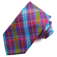 Purple and Teal Multi Plaid Cotton and Silk Woven Jacquard Tie by Dion Neckwear
