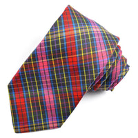 Grey, Pink, and Red Multi Plaid Cotton and Silk Woven Jacquard Tie by Dion Neckwear