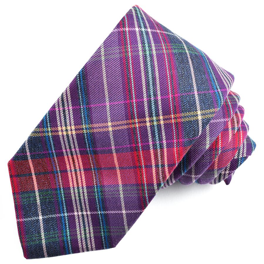 Purple and Grey Multi Plaid Cotton and Silk Woven Jacquard Tie by Dion Neckwear