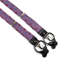 Red, Navy, and White Teardrop on Micro Neat Silk Woven Jacquard Suspenders by Dion