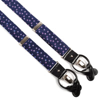 Navy, Purple, and Periwinkle Micro Floral Silk Woven Jacquard Suspenders by Dion