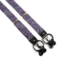 Navy, Grey, and Plum Paisley Silk Woven Jacquard Suspenders by Dion