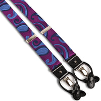 Berry, French Blue, and Navy Paisley Silk Woven Jacquard Suspenders by Dion