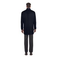 Wool Blend SLIM FIT Overcoat with Removable Quilted Liner in Navy Check by English Laundry