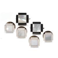Quadrato Mother of Pearl Silver Plated Formal Cufflink and Stud Set by Dion Neckwear