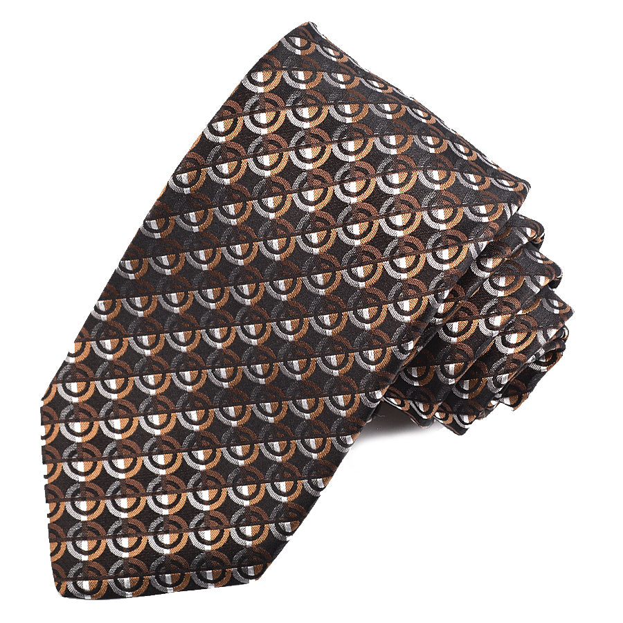 Black, Tan, and Grey Dot Geometric Woven Silk Jacquard Tie by Dion Neckwear