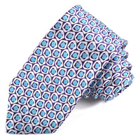 Purple, Teal, and White Geometric Pebble Rock Woven Silk Jacquard Tie by Dion Neckwear