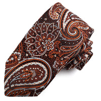 Black, Brown, and Grey Paisley Silk Woven Jacquard Tie by Dion Neckwear