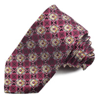 Berry, Black, and Tan Medallion Woven Silk Jacquard Tie by Dion Neckwear