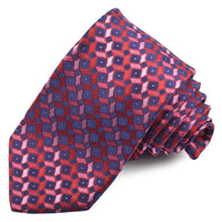 Navy, Burgundy, Red, and Pink Geometric Woven Silk Jacquard Tie by Dion Neckwear