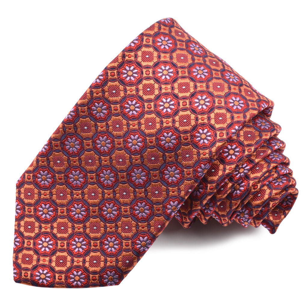 Melon, Wine, and Lilac Floral Medallion Woven Silk Jacquard Tie by Dion Neckwear