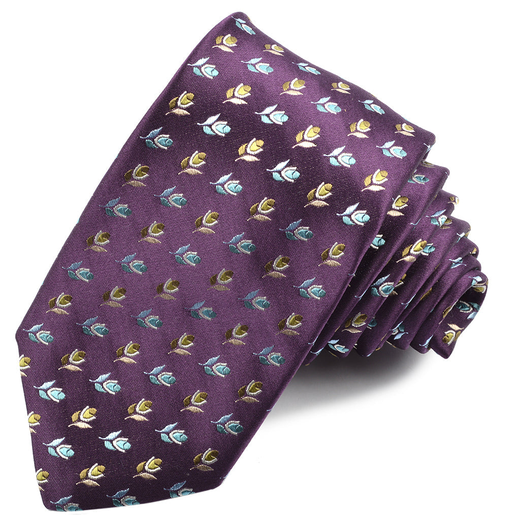 Purple, Aqua, and Sage Floral Woven Silk Jacquard Tie by Dion Neckwear