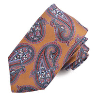 Gold, Wine, and Sky Textured Paisley Faille Woven Silk Jacquard Tie by Dion Neckwear