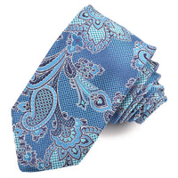 Aqua, Teal, and Navy Micro Houndstooth Floral Paisley Woven Silk Jacquard Tie by Dion Neckwear