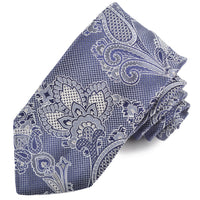 Grey and Navy Micro Houndstooth Floral Paisley Woven Silk Jacquard Tie by Dion Neckwear