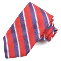 Red, Ocean, and Sky Multi Textured Bar Stripe Woven Jacquard Silk Tie by Dion Neckwear