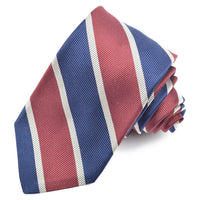 Wine, Ocean and Latte Faille Mounted Bar Stripe Woven Jacquard Silk Tie by Dion Neckwear