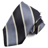 Black, Charcoal, and Latte Faille Mounted Bar Stripe Woven Jacquard Silk Tie by Dion Neckwear