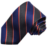 Navy, Charcoal, and Rust Textured Faille Stripe Woven Jacquard Silk Tie by Dion Neckwear