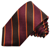 Wine, Brown, and Orange Textured Faille Stripe Woven Jacquard Silk Tie by Dion Neckwear