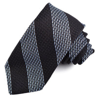 Black, Sky, and Latte Bar Rep Stripe Grand Grenadine Italian Silk Tie by Dion Neckwear