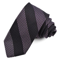Black, Purple, and Latte Bar Rep Stripe Grand Grenadine Italian Silk Tie by Dion Neckwear