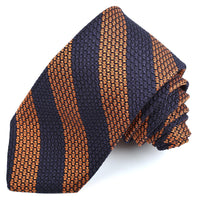 Navy and Orange Bar Stripe Garza Grossa Grenadine Italian Silk Tie by Dion Neckwear