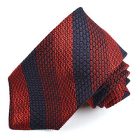 Red, Wine, and Navy Bar Stripe Garza Grossa Grenadine Italian Silk Tie by Dion Neckwear
