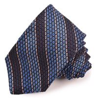 Navy, French Blue, and Pink Stripe Garza Grossa Grenadine Italian Silk Tie by Dion Neckwear