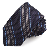 Navy, Grey, and French Blue Stripe Garza Grossa Grenadine Italian Silk Tie by Dion Neckwear