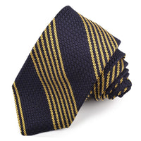 Navy and Yellow Stripe Garza Grossa Grenadine Italian Silk Tie by Dion Neckwear