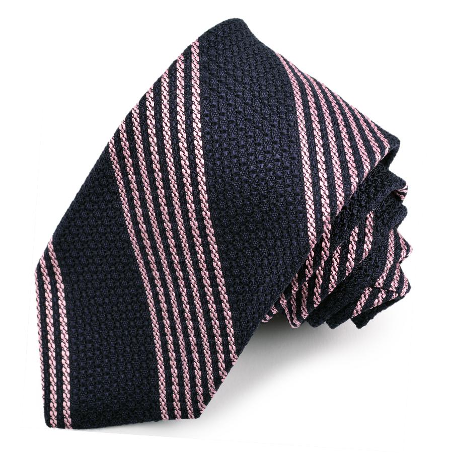 Navy and Pink Stripe Garza Grossa Grenadine Italian Silk Tie by Dion Neckwear