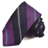 Navy, Purple, Sky, and Silver Bold Bar Stripe Garza Grossa Grenadine Italian Silk Tie by Dion Neckwear