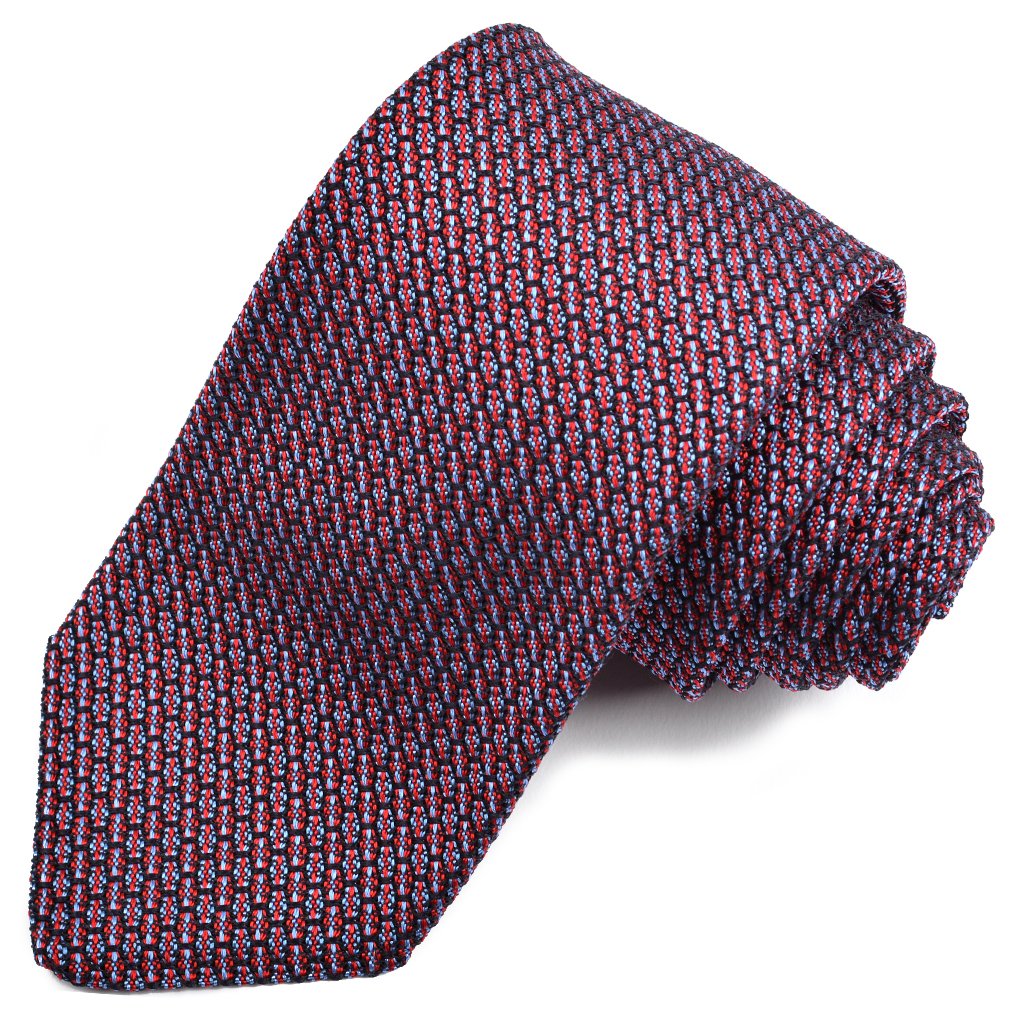 Multi Solid Garza Grossa Grenadine Italian Silk Tie in Navy, Red, and Sky by Dion Neckwear