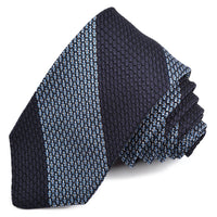 Navy, French Blue, and Silver Wide Bar Stripe Garza Grossa Grenadine Italian Silk Tie by Dion Neckwear