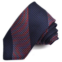 Navy, French Blue, and Red Wide Bar Stripe Garza Grossa Grenadine Italian Silk Tie by Dion Neckwear
