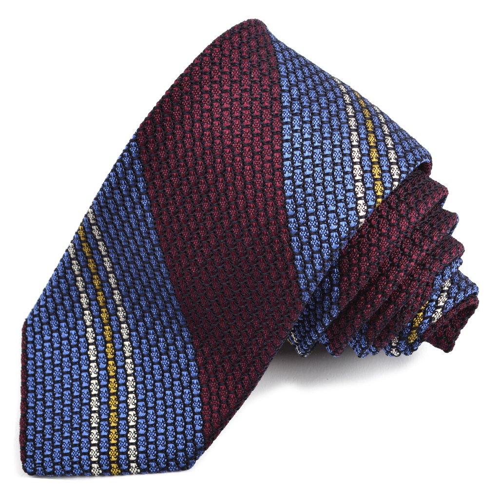 Navy Blue Grenadine Silk Tie with Burgundy Stripes Burgundy