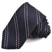 Navy and Pink Wide and Fine Bar Stripe Garza Grossa Grenadine Italian Silk Tie by Dion Neckwear