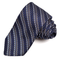 Navy, Grey, and Ice Blue Thin Bar Stripe Grand Grenadine Italian Silk Tie by Dion Neckwear