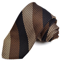 Black, Mocha, and Tan Double Bar Stripe Grand Grenadine Italian Silk Tie by Dion Neckwear