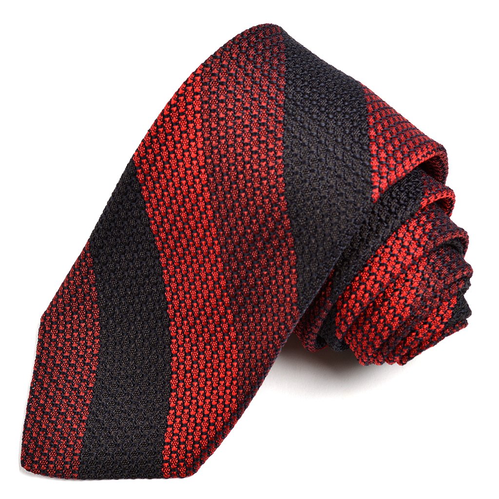 Black, Wine, and Red Double Bar Stripe Grand Grenadine Italian Silk Tie by Dion Neckwear