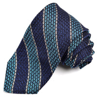Tiffany Blue, Navy, and Silver Thick Border Stripe Grand Grenadine Italian Silk Tie by Dion Neckwear