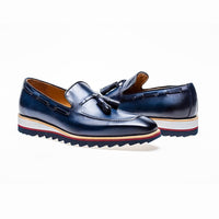 Amberes Tassel Sport Loafer in Jeans Blue Leather by Jose Real
