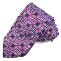 Berry, Navy, and Sky Medallion Links Woven Jacquard Silk Tie by Dion Neckwear