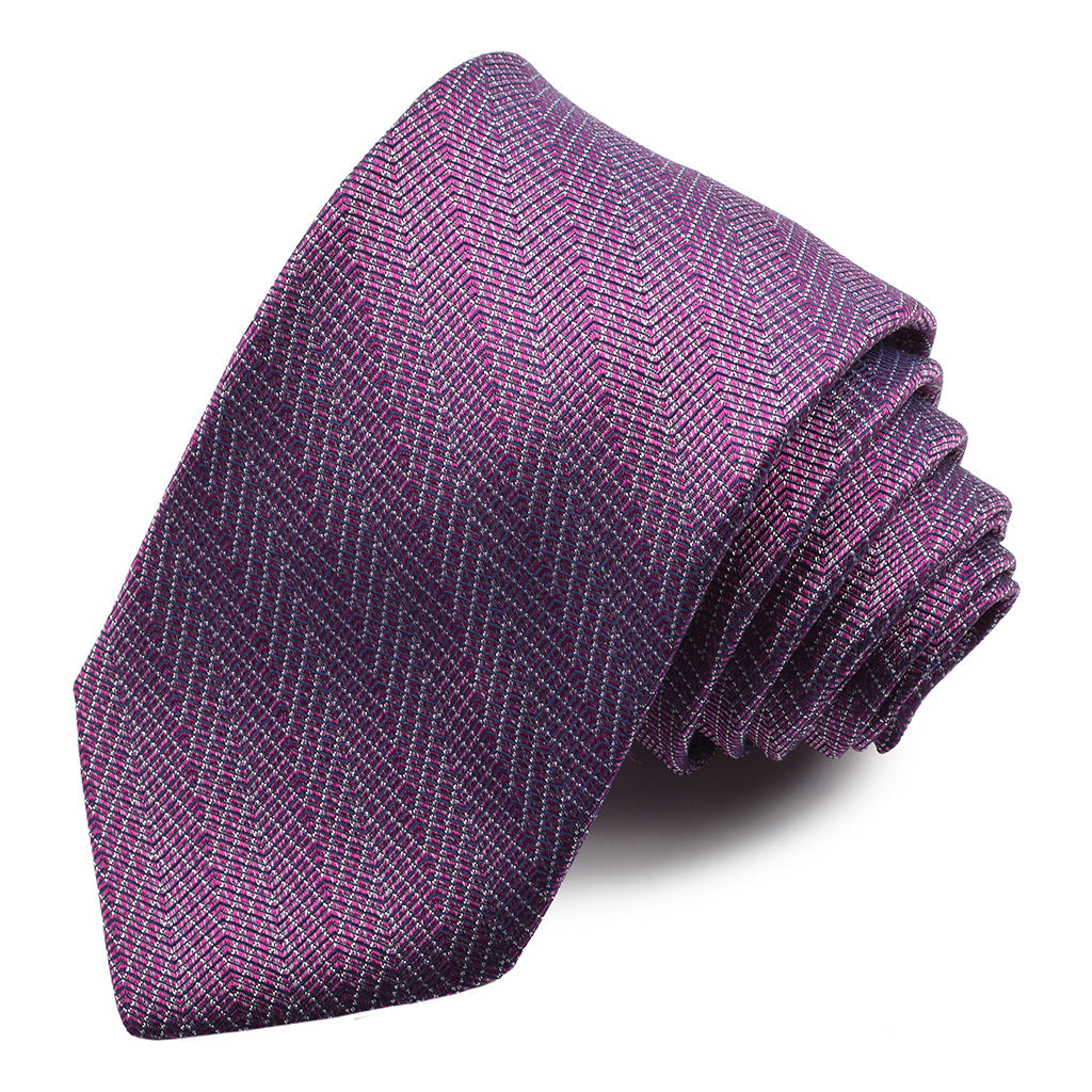 Berry and Silver Chevron Degrade Woven Silk Jacquard Tie by Dion Neckwear