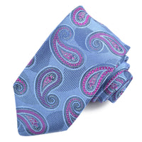 French Blue, Berry, and Navy Overlapping Teardrop Paisley and Shadow Woven Silk Jacquard Tie by Dion Neckwear