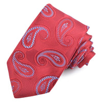 Cherry, French Blue, and Burgundy Overlapping Teardrop Paisley and Shadow Woven Silk Jacquard Tie by Dion Neckwear