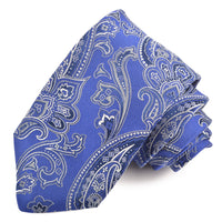Royal, Silver, and Navy Fluid Floral Teardrop Paisley Woven Silk Jacquard Tie by Dion Neckwear