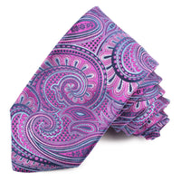Berry, Powder Blue, and Navy Teardrop Paisley Woven Silk Jacquard Tie by Dion Neckwear